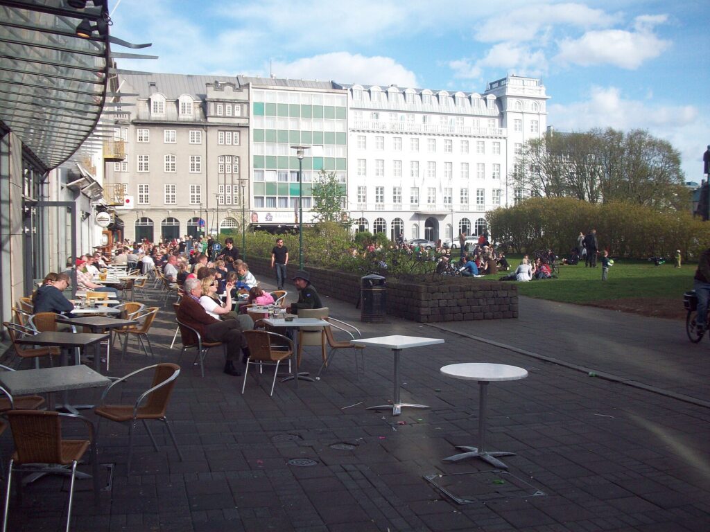 Austurvollur square in the historic Kvosin quarter of downtown Reykjavik