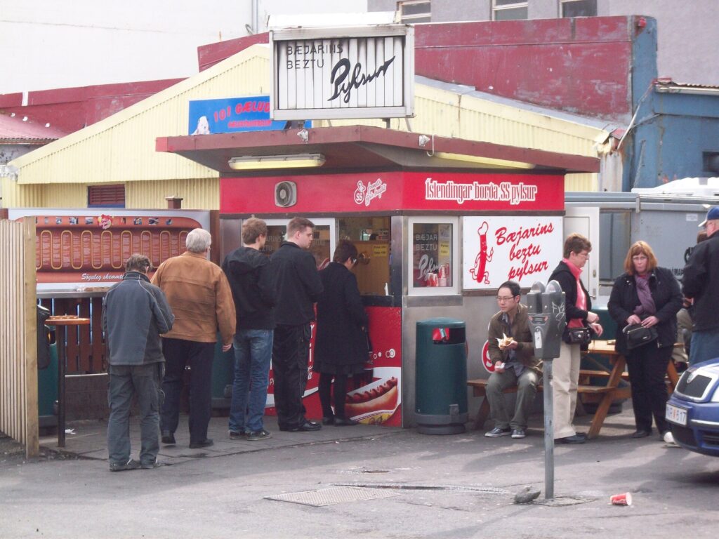 The famous Baejarins Beztu hot dog stand near the harbour in Reykjavik