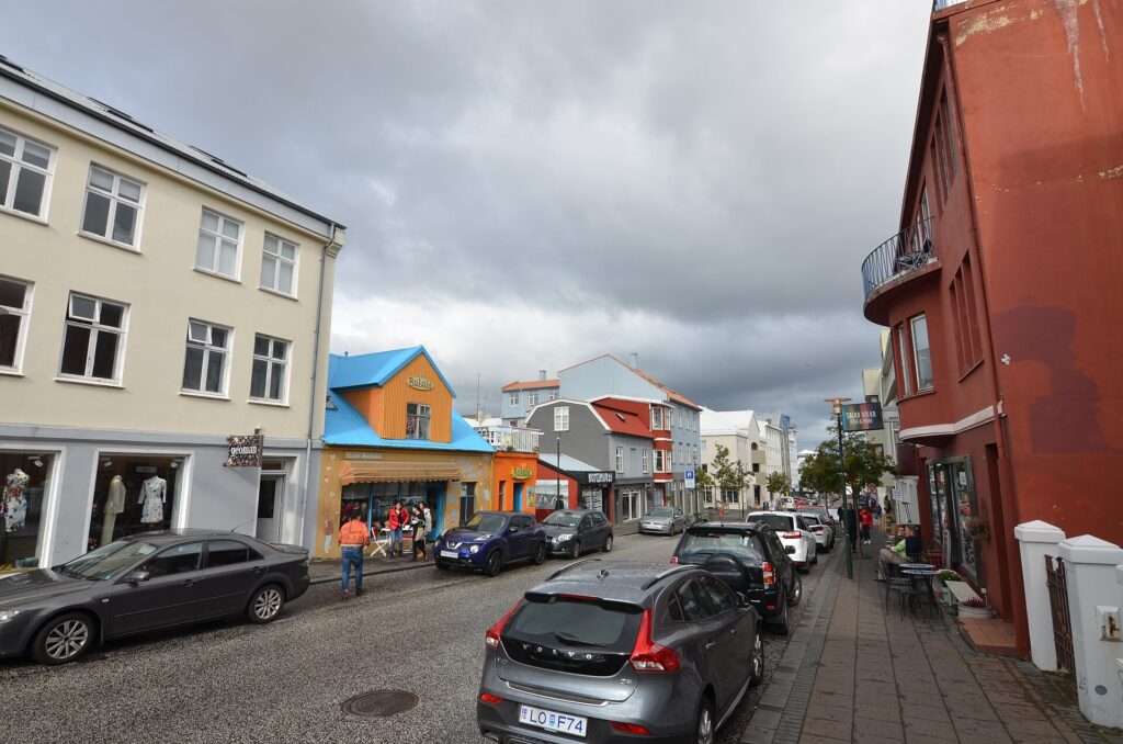 Skolavordustigur shopping street in central Reykjavik where Geysir has its store