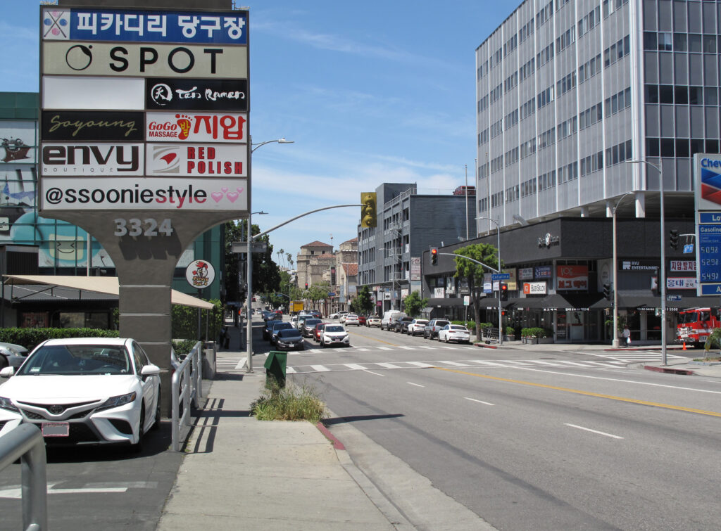 Koreatown neighbourhood street scene in Los Angeles California