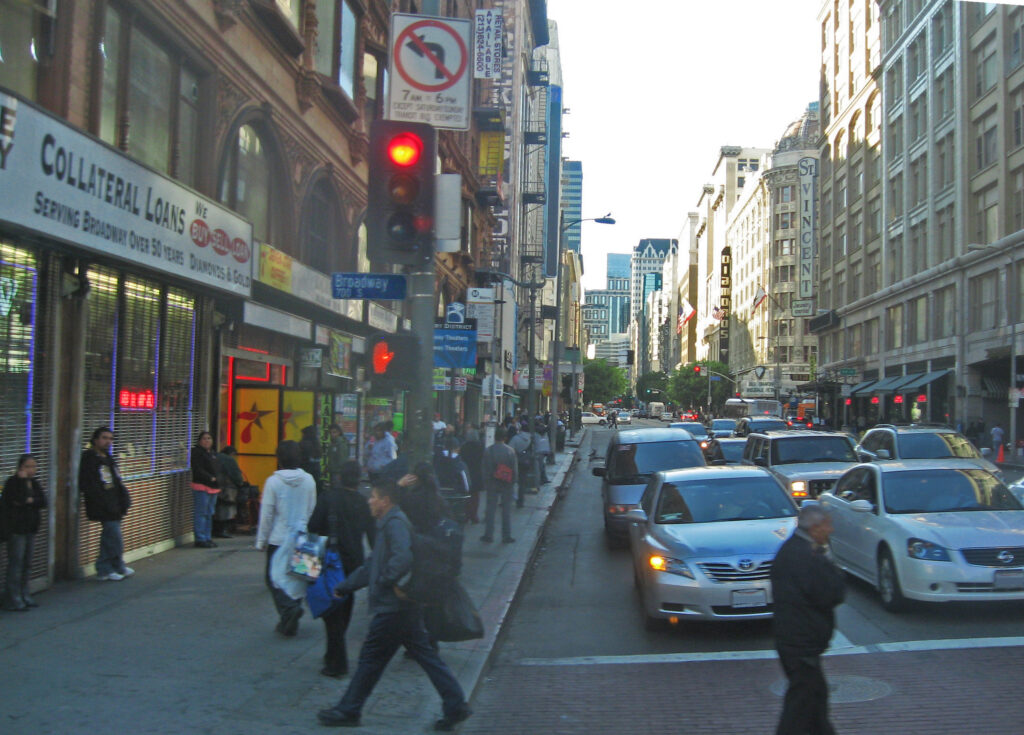 Downtown Broadway street scene in Los Angeles California