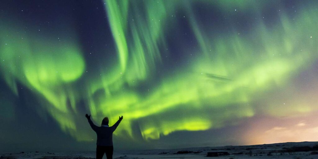 Aurora borealis on a northern lights bus tour from Reykjavik