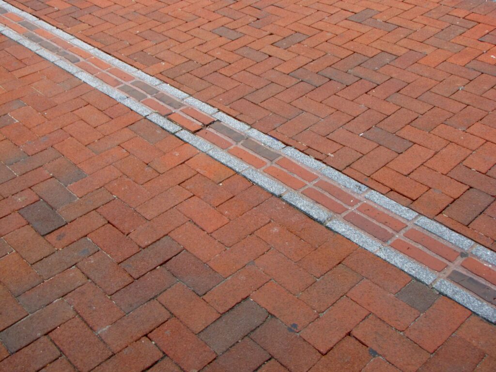 The Freedom Trail red brick path in Boston Massachusetts
