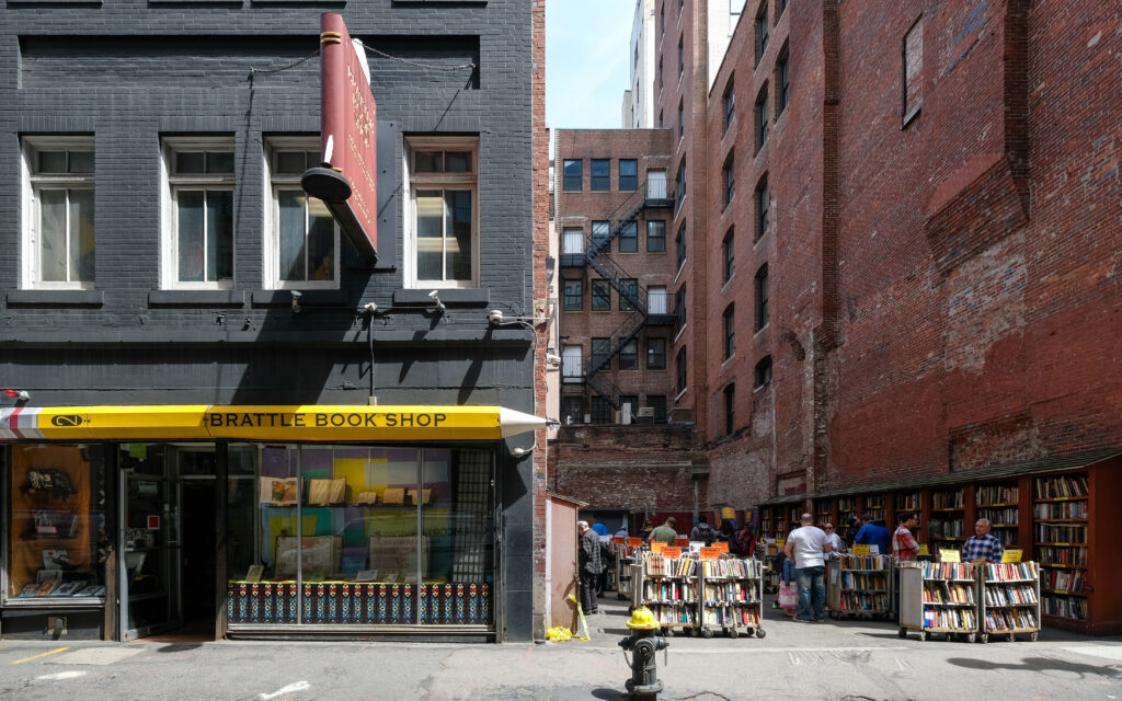 Brattle Book Shop outdoor book lot in Boston Massachusetts