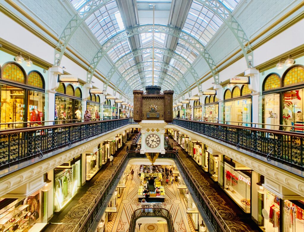 Ornate interior and Royal Clock of the Queen Victoria Building in Sydney
