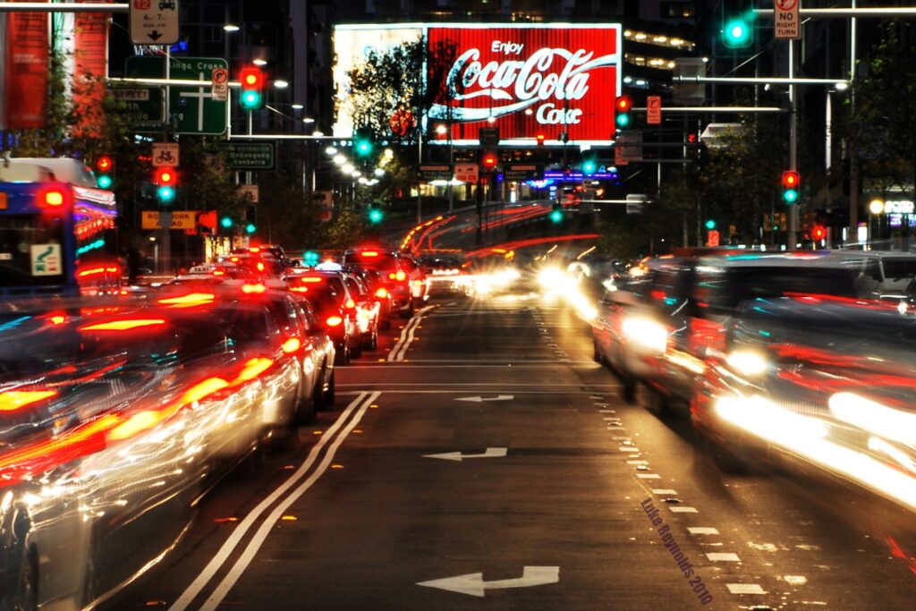 Neon lights of a Sydney nightlife district at night in Sydney
