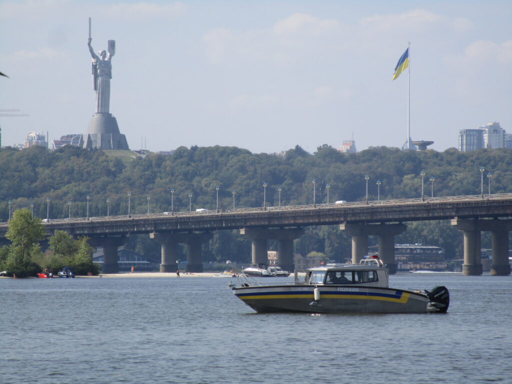 Motherland Monument towering over the Dnipro in Kyiv