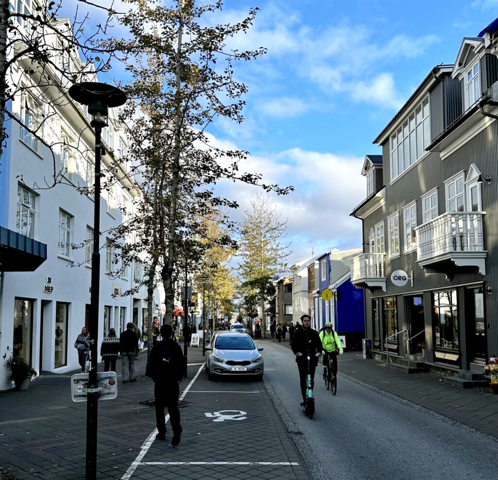 Laugavegur shopping street in central Reykjavik where 66North has a store