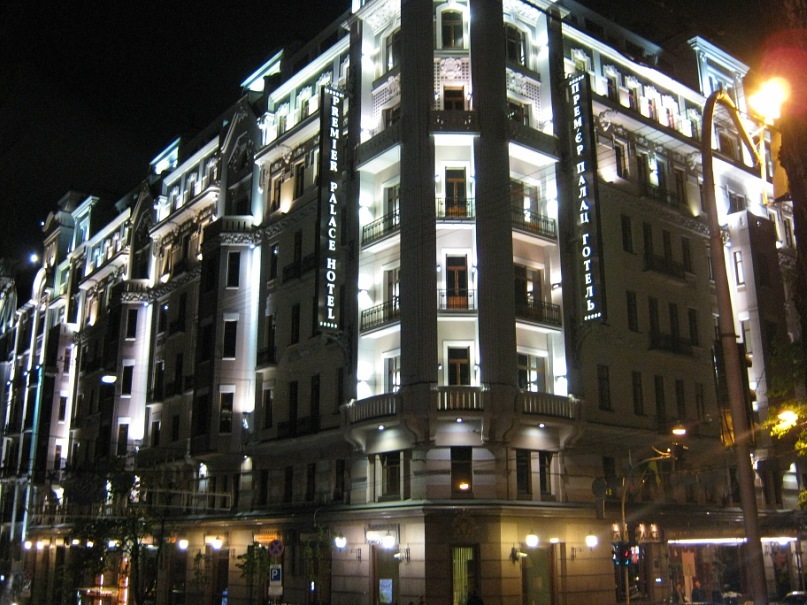 Premier Palace Hotel historic facade in Kyiv