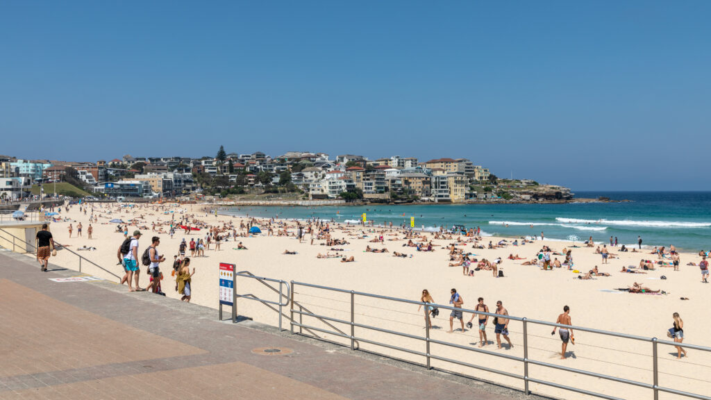 Golden crescent of sand at Bondi Beach in Sydney