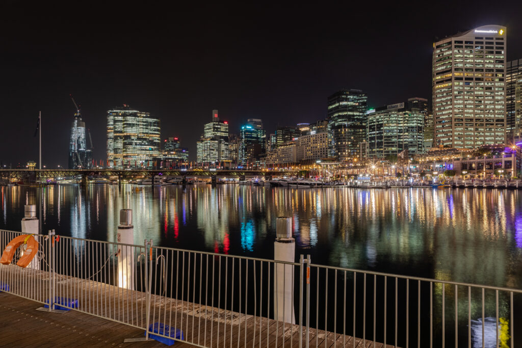 Sydney harbour waterfront in the evening in Sydney