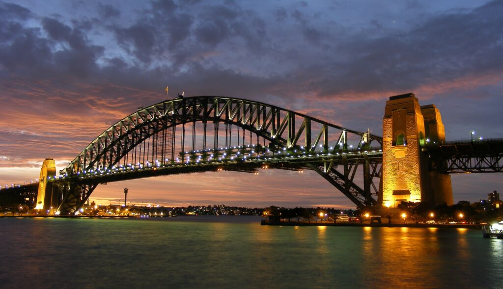 Sydney Harbour Bridge steel arch over the harbour in Sydney