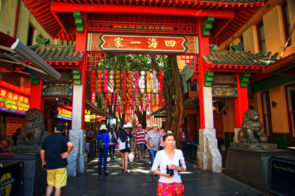 Lanterns and shopfronts of Sydney Chinatown on Dixon Street in Sydney
