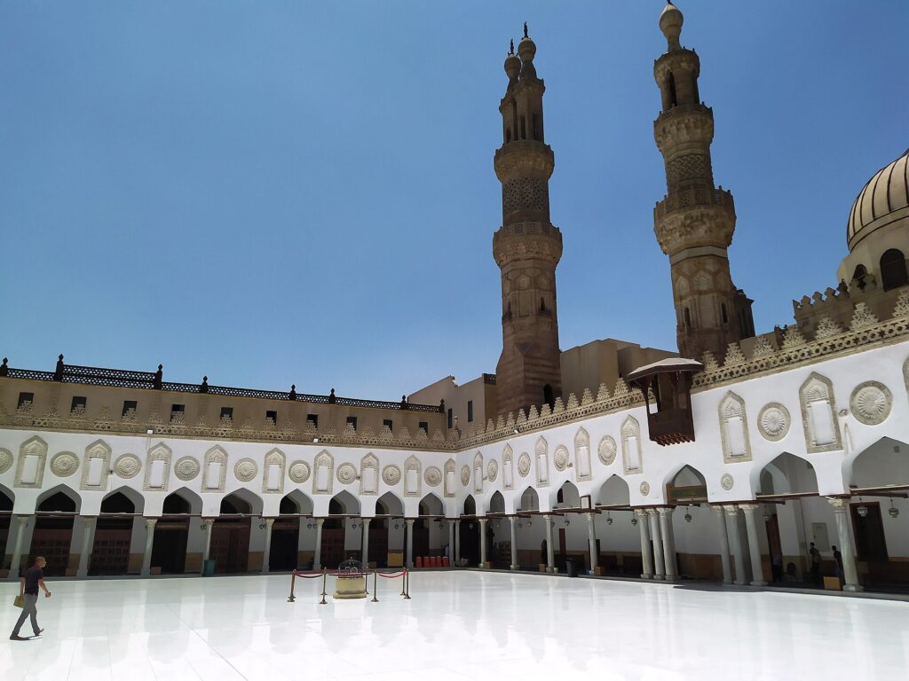 Minarets and courtyard of the Al-Azhar Mosque in Cairo