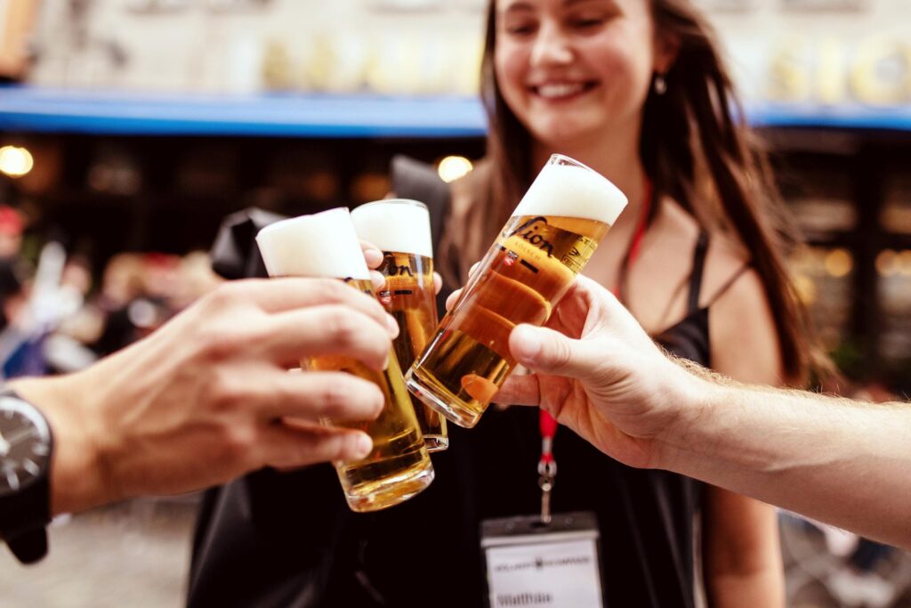 Glasses of Kolsch beer on a Cologne brewery tour