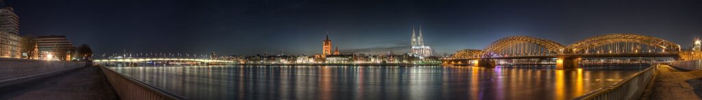 The Cologne old town skyline at dusk