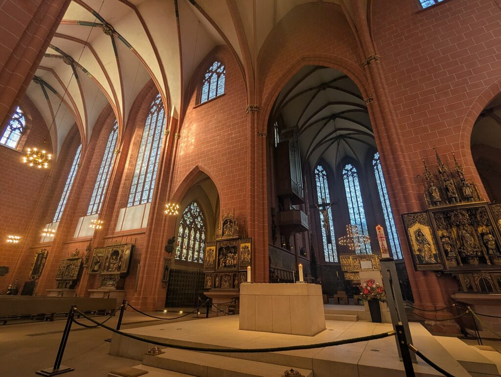 Gothic nave interior of Frankfurt Cathedral the Kaiserdom
