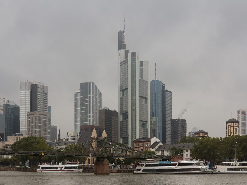 Frankfurt skyline with the Eiserner Steg over the river Main