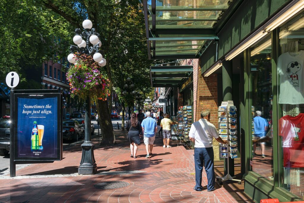 A historic street of shops in Gastown Vancouver