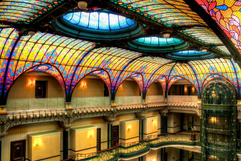 Stained-glass Tiffany ceiling of the Gran Hotel Ciudad de Mexico