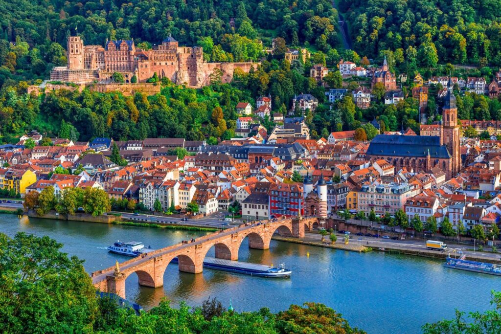 Heidelberg castle above the Neckar on a day trip from Frankfurt