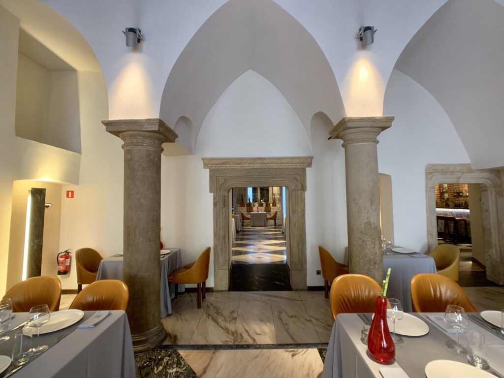 Elegant vaulted restaurant interior at Hotel Stary in Kraków