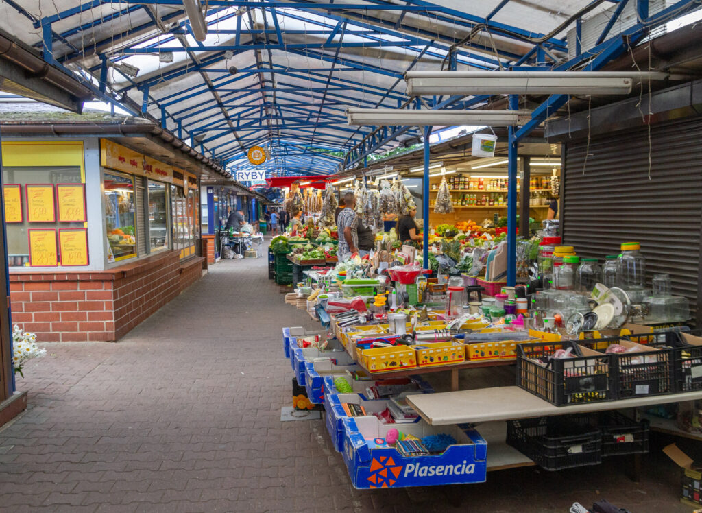 Colorful fresh produce stalls at Stary Kleparz market in Kraków