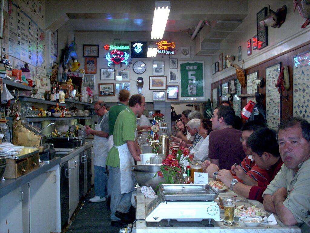 Counter seating at Swan Oyster Depot, San Francisco