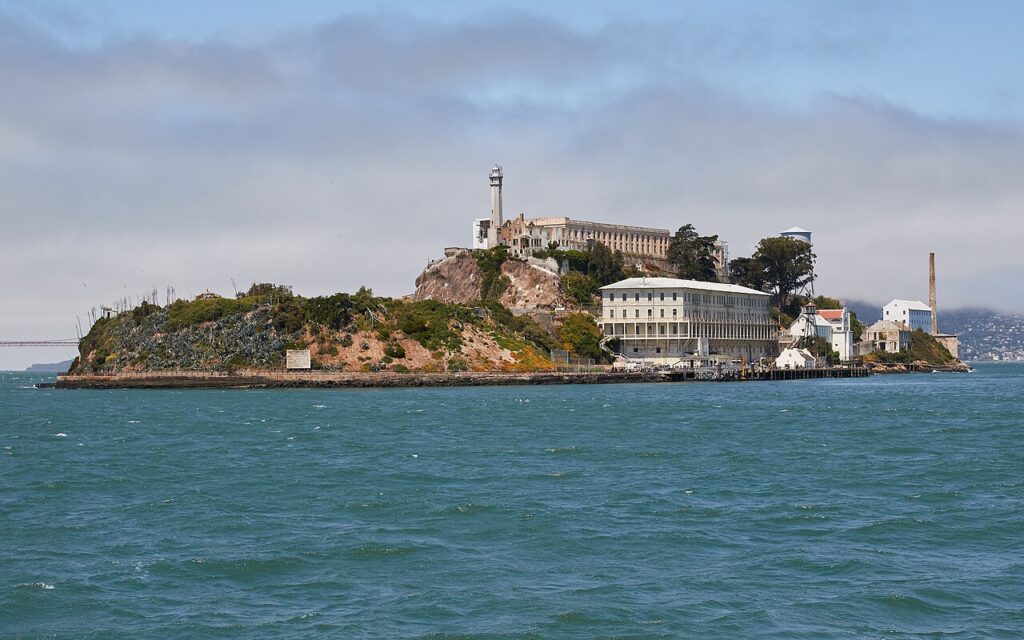 Alcatraz Island in San Francisco Bay seen from the east