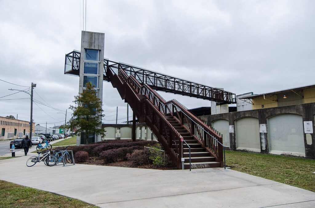 Riverside walkway at Crescent Park along the Mississippi in Bywater