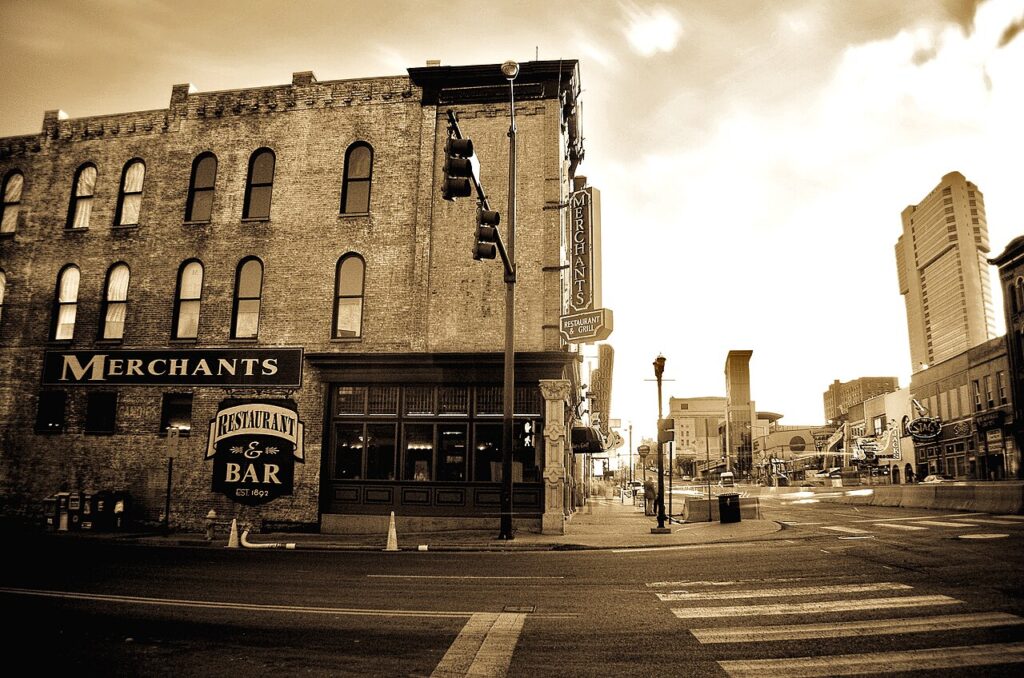 Lower Broadway entertainment district in downtown Nashville