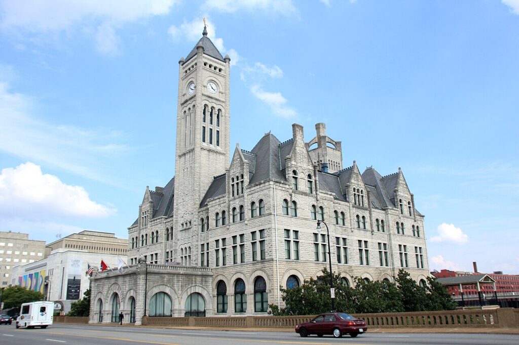 Exterior of the historic Union Station railroad building, now a hotel in Nashville