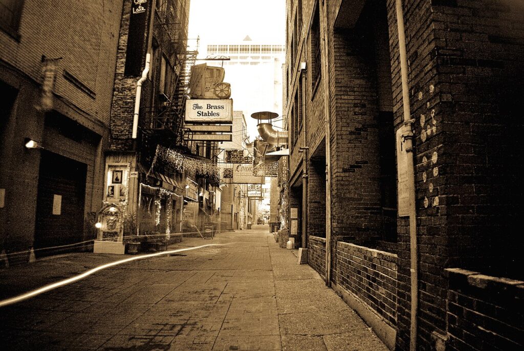 Historic Printers Alley in downtown Nashville