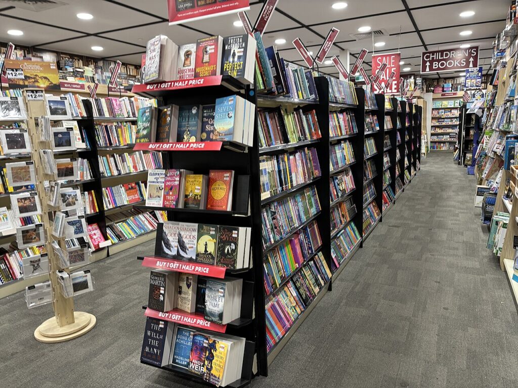 Shelves of books in an independent bookstore