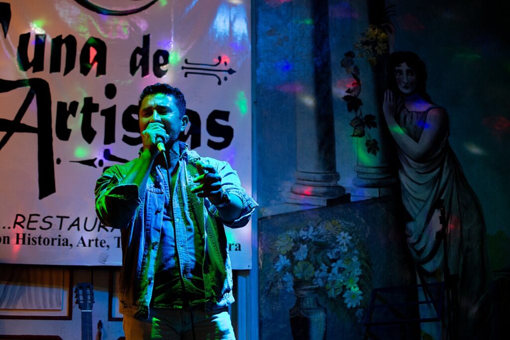 A lively karaoke night at a bar