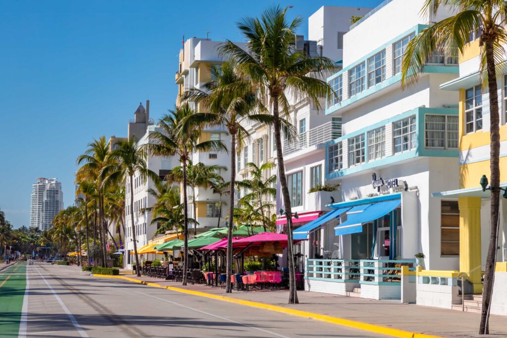 Pastel Art Deco hotels along Ocean Drive in Miami Beach