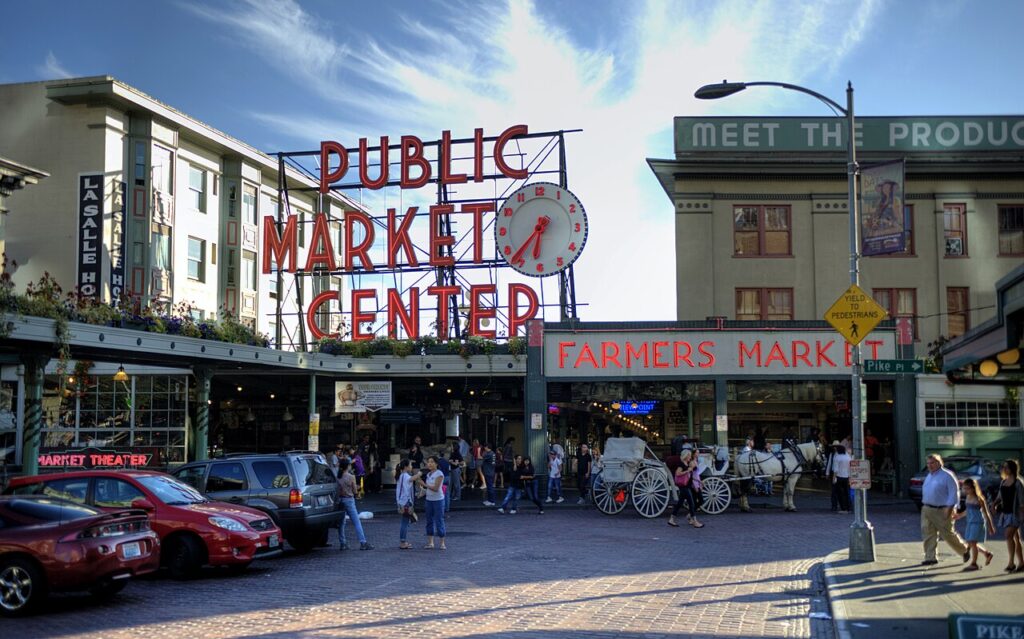 Public Market Center sign at Pike Place Market, Seattle