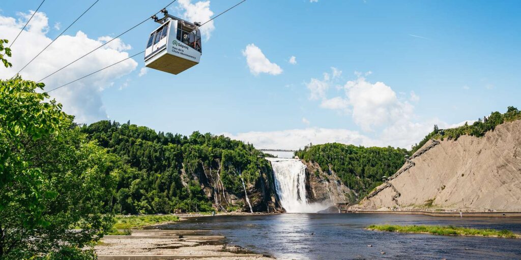 Montmorency Falls and countryside near Ile dOrleans, Quebec