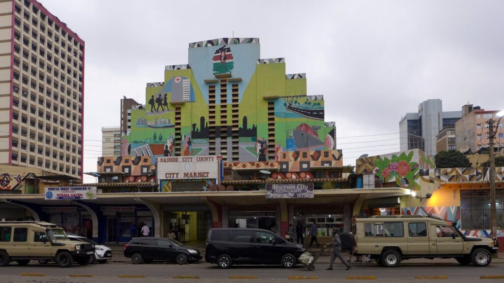 Art Deco facade of Nairobi City Market in Kenya