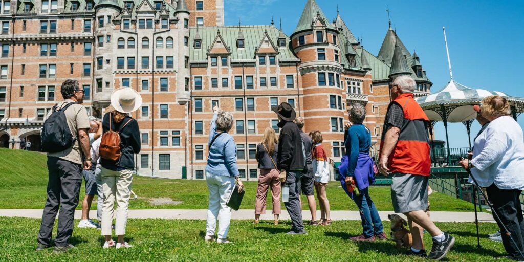 Guided walking tour group in Old Quebec City