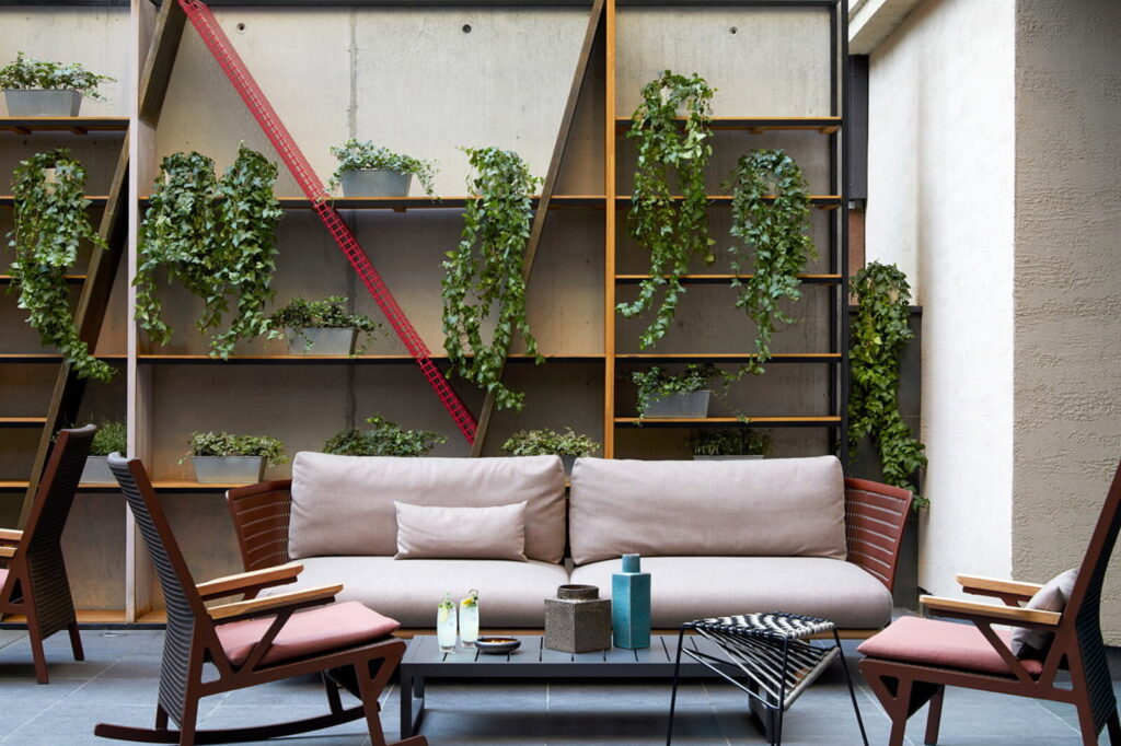 PURO Krakow Kazimierz design hotel lounge with plant wall in Krakow