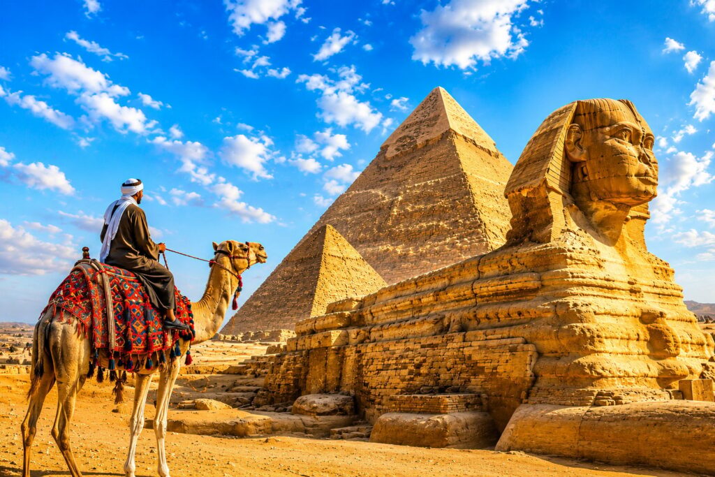 Camel ride in front of the Giza pyramids near Cairo