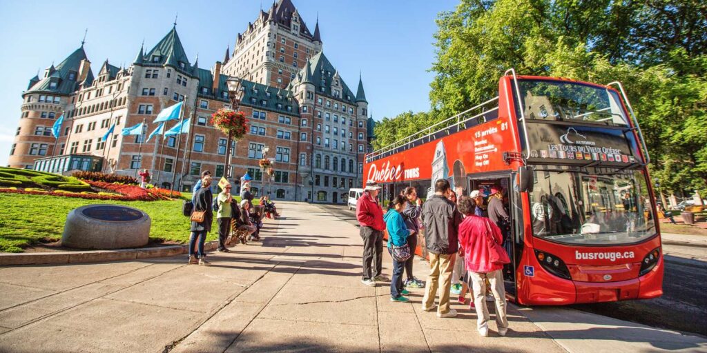 Open-top double decker sightseeing bus in Quebec City