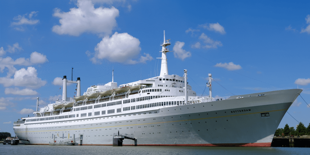 The SS Rotterdam ocean liner moored at Katendrecht
