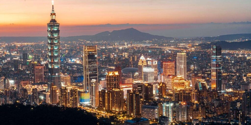 Taipei 101 and the city skyline at night