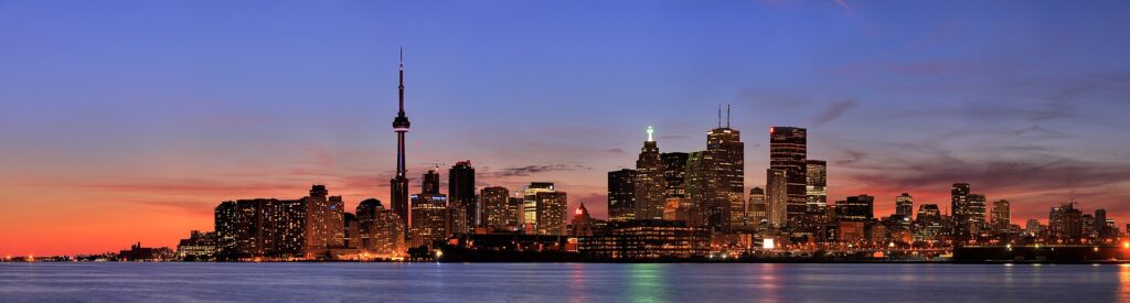 The Toronto skyline at sunset